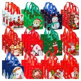 Abbylike 60 Pcs Christmas Gift Bags Bulk Reusable Non Woven Christmas Tote Bags with Handles for Gift Wrapping Shopping Xmas Party Supplies Favors, 9.1x8.7x4.3 Inch