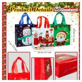 Abbylike 60 Pcs Christmas Gift Bags Bulk Reusable Non Woven Christmas Tote Bags with Handles for Gift Wrapping Shopping Xmas Party Supplies Favors, 9.1x8.7x4.3 Inch