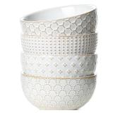 LE TAUCI Cereal bowls 26 oz, Ceramic Soup Bowl for Kitchen, Embossment Stoneware Bowl for Pho, Chip, Fruits, Salad, Noodle, Ramen, Suit For Housewarming - 6 Inch, Set of 3, Arctic white