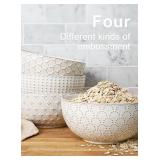 LE TAUCI Cereal bowls 26 oz, Ceramic Soup Bowl for Kitchen, Embossment Stoneware Bowl for Pho, Chip, Fruits, Salad, Noodle, Ramen, Suit For Housewarming - 6 Inch, Set of 3, Arctic white