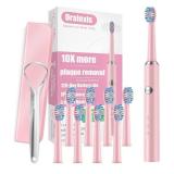 ORALEXIS Electric Toothbrush for Adults and Kids, with Tongue Scraper and 8 Brush Heads, One Fast Charge Last 120 Days, 40000 VPM Deep Clean, Sonic Travel Toothbrush - Pink