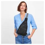 LATMAP 7L Sling Bag For Women Faux Leather Anti Theft Small Casual Daypack Backpack Fanny Pack Crossbody Chest Bags Purse Waterproof Black