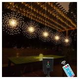 5 Pack Solar Starburst Sphere Lights, 200 LED Firework Light, 8 Modes Dimmable Waterproof Hanging Copper Wire Fairy Light for Patio Parties Halloween Christmas Decor (Warm White)