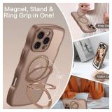 VENINGO for iPhone 16 Pro Case, Foldable Ring Holder Magnetic Slim Curly Wave Edge Translucent Matte Kickstand Shockproof Protective Phone Cover for iPhone 16 Pro 6.3, Desert Brown