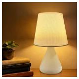 Hyphenx USB Powered Warm Light Farmhouse Bedside Lamp for Bedroom, Nightstand Table Lamp with Fabric Shade, Desk Lamp for Kids Reading and Home Office (White)