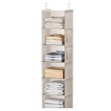 YOUDENOVA Hanging Closet Organizer, 6-Shelf Closet Hanging Storage with Side Pockets, Beige