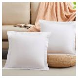 Horbaunal Set of 2 Microfiber Throw Pillow Covers 18 x 18 Inches, White Square Pillow Shams, Super Soft and Wrinkle Resistant Decorative Pillowcases with Zipper Closure (Pillow Not Included)