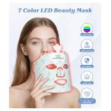 7-Color LED Light Therapy Mask, Wireless Green Silicone Face Mask for Red Light Therapy, Infrared, Blue Light, and Skin Rejuvenation, Adjustable Brightness & Skin Treatment, Green