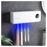 Auntyfey Sanitizeri Toothbrush Holder, Sanitizeri Toothbrush Cleaner, 2000mAh Rechargeable Cordless Wall Mounted Holders for Bathroom, 4 Slots & Timer Function, White