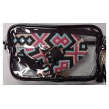 Clear Stadium Crossbody Bag with Aztec Print Insert