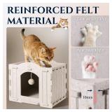 Apasiri Cat House Scratch-Resistant: Indoor Warm Enclosed Felt Bed Cave with Hanging Ball Toy, No-Tool Assembly 13.4x13.4x9.85 Inch Interior