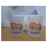 Culver Decorated Frosted DOF Double Old Fashioned Glass, 13.5-Ounce (Fall Girl Pumpkin Football)