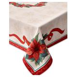 2 Count YiHomer Poinsettia Ribbon Engineered Printed Fabric Christmas Tablecloth 52 x 52 Square