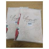 2 Count YiHomer Poinsettia Ribbon Engineered Printed Fabric Christmas Tablecloth 52 x 52 Square