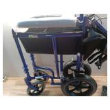 Drive Medical Lightweight Expedition Folding Transport Wheelchair with Hand Brakes - Portable Support - Large Rear Wheels - Compact Folding - Comfortable Design - Blue - Retail: $204