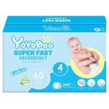 YOYOBOO Disposable Baby Diapers, High Absorbency, Hypoallergenic, Size 4, 60 Count