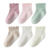 Toddler Ruffle Socks for Girls - 6 Pairs Non Slip Grippy Frilly Socks