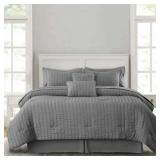 Lux Decor Collection 10 Piece Bedding Comforter Set King Size - Luxury Soft Bed in a Bag  Grey - Retail: $64