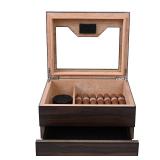 CIGAROL Cigar Humidor Box Features Cedar Wood Interior, Transparent Glass Lid, and Built-in Accessory Drawer
