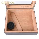 CIGAROL Cigar Humidor Box Features Cedar Wood Interior, Transparent Glass Lid, and Built-in Accessory Drawer