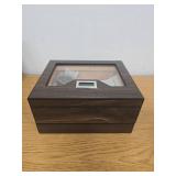 CIGAROL Cigar Humidor Box Features Cedar Wood Interior, Transparent Glass Lid, and Built-in Accessory Drawer