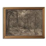 Gold Framed Wall Art Vintage Canvas Wall Art Nature Charcoal Landscape Path Forest Artwork Prints Picture for Living Room Bedroom Farmhouse Bathroom Office Decor, 12x16