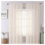 Chyhomenyc Cream Sheer Curtains 90 Inches Long - Light Filtering Solid Voile Window Panel Drapes for Bedroom, Elegant Soft Airy Living Room Sheer Curtains, Each 42Wx90L Inch, 2 Panels