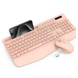 Trueque Wireless Keyboard and Mouse Combo - Full-Sized Ergonomic Keyboard with Wrist Rest, Phone Holder, Sleep Mode, Silent 2.4GHz Cordless Keyboards Mice Set for Computer, Laptop, PC, Windows (Pink)