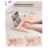 Trueque Wireless Keyboard and Mouse Combo - Full-Sized Ergonomic Keyboard with Wrist Rest, Phone Holder, Sleep Mode, Silent 2.4GHz Cordless Keyboards Mice Set for Computer, Laptop, PC, Windows (Pink)