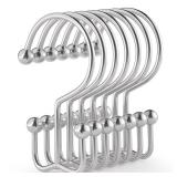 Goowin Shower Curtain Hooks, 12 Pcs Shower Curtain Rings, Durable Rust Proof Silver Shower Curtain Hooks, Shower Rings for Curtain, Double Glide Shower Hooks for Shower Curtain Rods, Chrome