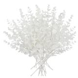 Hollyone 20 Pcs Glitter Artificial Eucalyptus Branches 13 Christmas Christmas Tree Picks and Sprays White Fake Eucalyptus Leaves for DIY Christmas Tree Garland Wreath Crafts Home Decoration