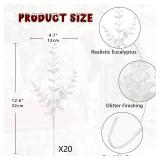 Hollyone 20 Pcs Glitter Artificial Eucalyptus Branches 13 Christmas Christmas Tree Picks and Sprays White Fake Eucalyptus Leaves for DIY Christmas Tree Garland Wreath Crafts Home Decoration
