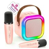 Mini Karaoke Machine for Kids, 2026 TOP Toys Birthday Gifts Ideas for Girls Ages 4, 5, 6, 7, 8, 9, 10, 12+ Years Old, Portable MP3 Player with 2 Wireless Mics for Family Home Party