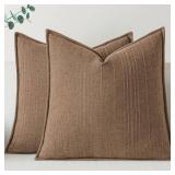 a moment Linen Pillow Covers Set of 2,Boho Farmhouse Throw Pillowcases Neutral Textured Decorative Covers for Couch Sofa,Soft Linen Blend Accent Case Cushion Living Room Home Decor 18x18Hazel