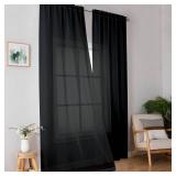 Simplebrand Black Sheer Curtains 96 Inches Long, Light Filtering Rod Pocket Solid Color Window Sheer Curtain Panels, Elegant Curtains & Drapes for Living Room, Bedroom 2 Panels (Black, 42 W x 96 L)