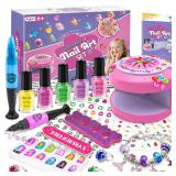 BATTOP Kids Nail Polish Set for Girls - Kids Nail Art Kit with Dryer & Fake Nail & Sticker & Water Based Nail Polish & Nail Art Pen - Idea Gifts for Girls Ages 6 7 8 9 10 11 12