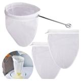 WMKGG Ultra Fine Mesh Strainer Bags, Reusable Mesh Filter Bags with Stainless Steel Handle Frame for Filter NutMilk, Coffee, Milk, Butter, Juices and Fresh Cheese (Small Size)