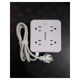 Surge Protector Power Strip - CHCORE 5Ft Braided Extension Cord with 8 Outlets with 4 USB (2 USB C) Charging Ports, Flat Plug Multi Plug Outlet Extender Charging Station for Home Office, ETL, White