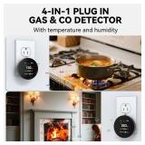 4-in-1 Gas & Carbon Monoxide Detector Plug in, Combination Natural Gas Leak & Carbon Monoxide Alarm, Dual CO & Gas Sensor with Temperature & Humidity
