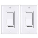 BESTTEN 2 Pack Dimmer Light Switch, Universal Lighting Control, Single Pole or 3 Way, Compatible with LED Dimmable Lamp, CFL, Incandescent, Halogen Bulb, Decorator Wallplate Included, UL Listed, White