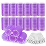 Acejoz Hair Rollers, 12Pcs Large Self-Grip Hair Curlers with 12Pcs Stainless Steel Duckbill Clips, for Long Medium Thick Hair Volume (Purple)