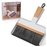 THINKLEARN Mini Dustpan and Brush Set, Portable Broom and Dustpan Combo Set with Bamboo Handle and Soft Rubber Lip, Compact Cleaning Tool for Kids, Car, Desk, Pet, Camping