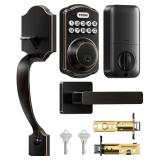 TEEHO TK001H Keyless Entry Door Lock with Handle Set, Electronic Deadbolt Keypad Door Lock with Code, Smart Locks for Front Door, Exterior Door Handle, Auto-Lock, Easy to Install, Oil-Rubbed Bronze