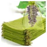 NIUBIER Fruit Protection Bags, 7.5x11.5 Inches Green Fruit Nets for Fruit Tree, Drawstring Mesh Cover Bags to Protect Vegetables Tomato Strawberry Garden