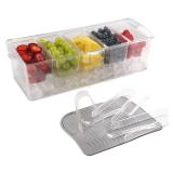 Ice Chilled Condiment Containers with Hinged Lid - Chilled Condiment Server with Lid, Clear Serving Tray