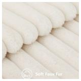 decorUhome Cozy Faux Fur Spring Throw Pillow Covers 18x18 Set of 2 Decorative Soft Plush Striped Modern Farmhouse Boho Couch Pillow Cases with Velvet Back for Sofa Bed Living Room, Cream White