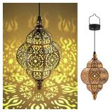 Hapjoy Hanging Solar Lights Outdoor Garden Decor Solar Lantern Waterproof Plastic Moroccan Outdoor Decorations for Patio Pathway Yard Backyard Garden Decorative (1 Pack, Bronze)
