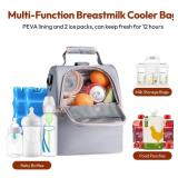 NCVI Breastmilk Cooler Bag with 2 Ice Pack, Breast Pump Bag with Cooler Fits 6 Bottles, Double Layer Breast Milk Baby Bottle Cooler Bag, for Travel, Nursing Mom Daycare, Work, Picnic (Grey)