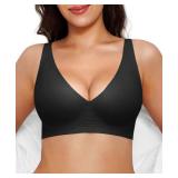 Wireless Pushup Bra for Women Comfortable Bras Full Support Comfy Seamless Bralettes No Underwire Tshirt Bra Deep V Black XXL