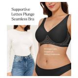 Wireless Pushup Bra for Women Comfortable Bras Full Support Comfy Seamless Bralettes No Underwire Tshirt Bra Deep V Black XXL